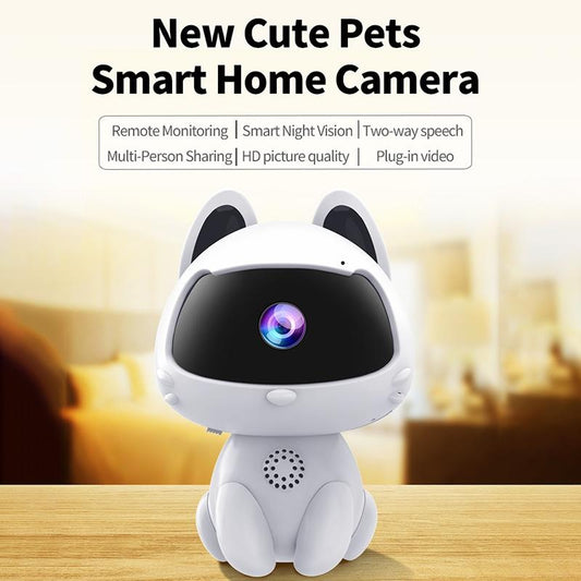 Smart Home Camera With Night Vision & Two-Way Voice & Motion Detection - Cute Pets White-1915196622535528450
