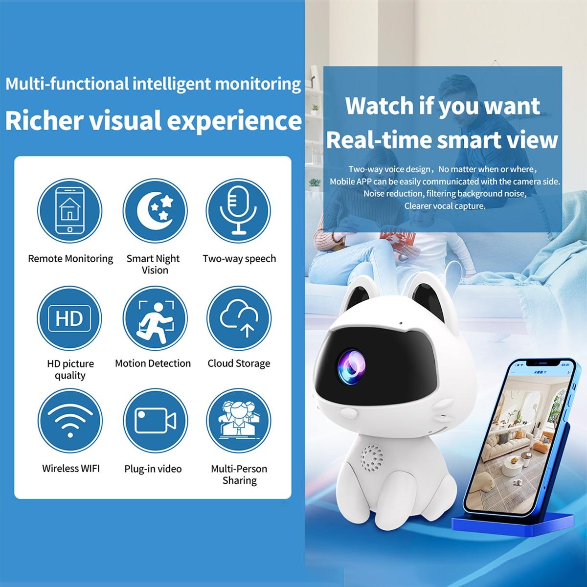Smart Home Camera With Night Vision & Two-Way Voice & Motion Detection - Cute Pets White-1915196622535528453
