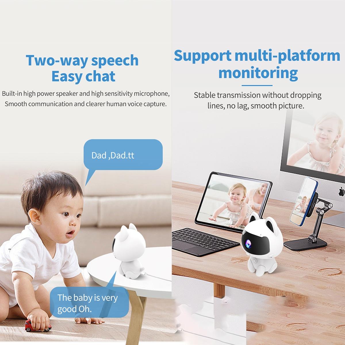 Smart Home Camera With Night Vision & Two-Way Voice & Motion Detection - Cute Pets White-1915196622535528456