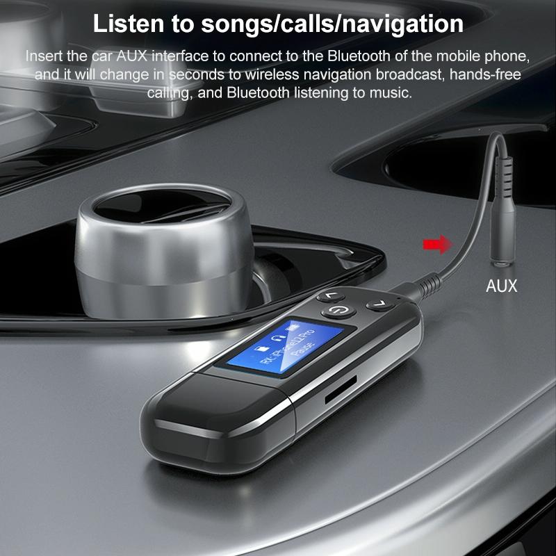 2-In-1 Usb Car Bluetooth 5.0 Audio Adapter With Lcd Screen-1915197639671025668