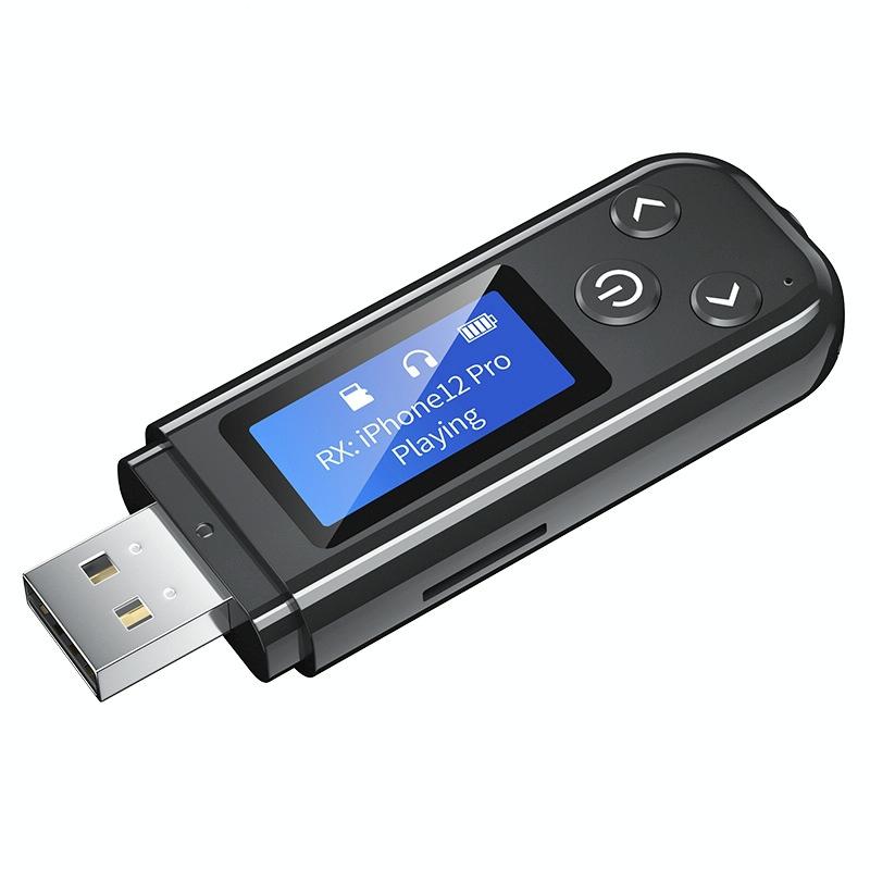2-In-1 Usb Car Bluetooth 5.0 Audio Adapter With Lcd Screen-1915197639671025671