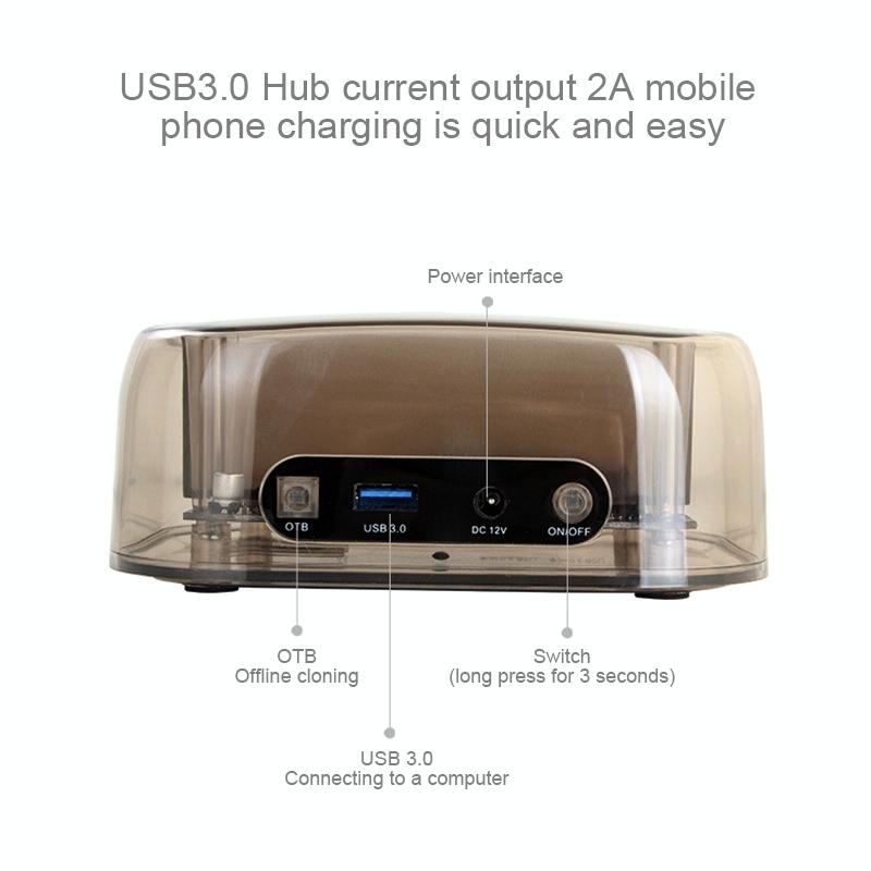 Usb3.0 Dual Sata Hdd Enclosure With Hub & Otb - 2.5 / 3.5 Inch-1915197088568840200