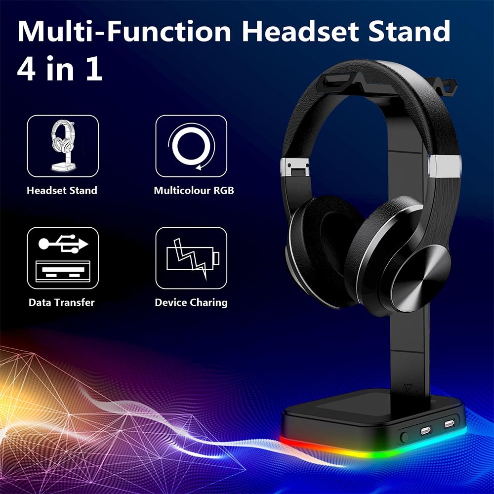 Rgb Gaming Headset Stand With Dual Usb - Black-1915196703061970948