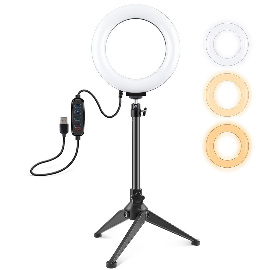 6.2 Led Ring Light With Usb 3 Modes Dimmable Desktop Tripod Cold Shoe Ball Head-1915197890872086528