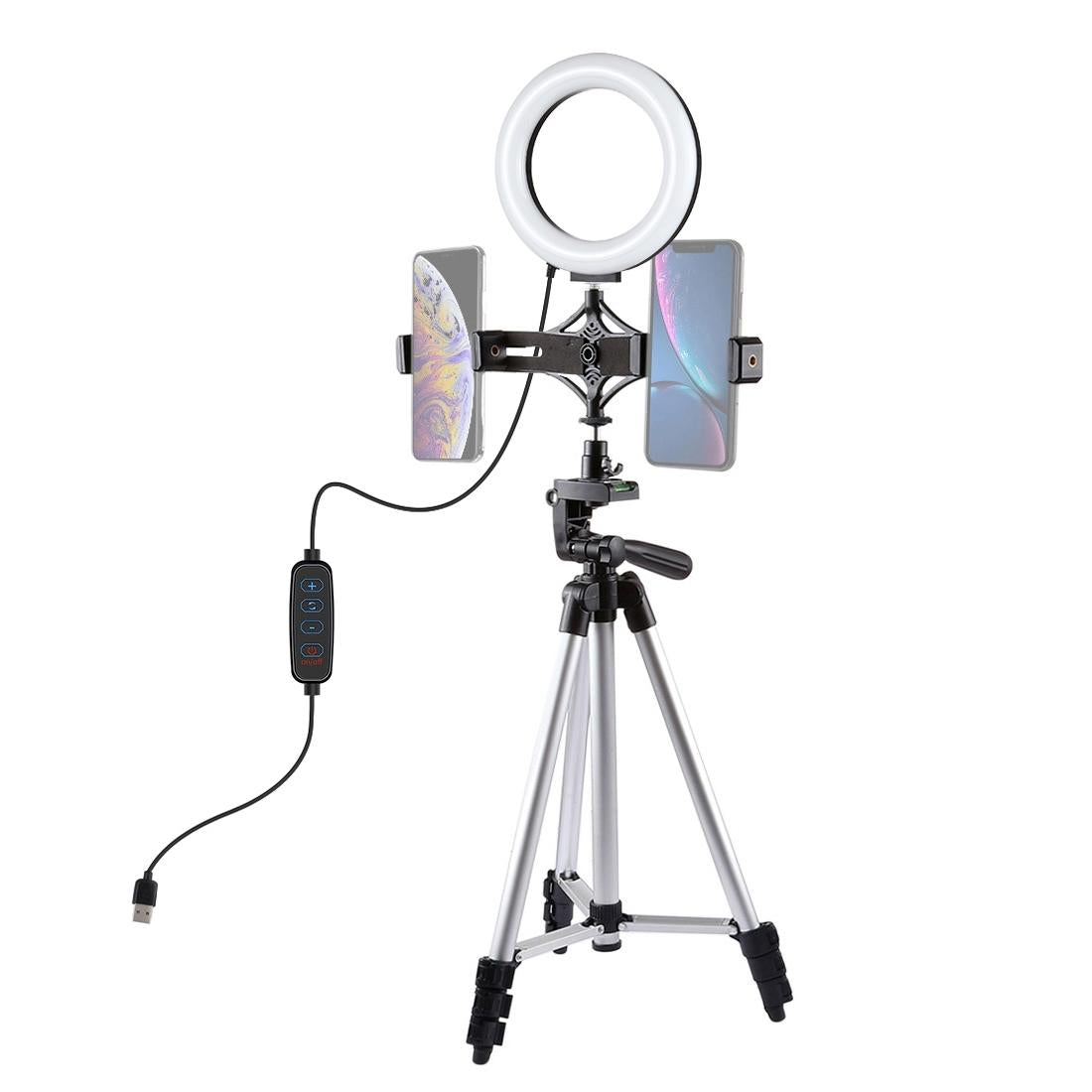 Live Broadcast Dual Phone Bracket & 6.2 Inch Led Ring Light Kit With Tripod Mount-1915197553448718337