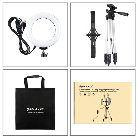 Live Broadcast Dual Phone Bracket & 6.2 Inch Led Ring Light Kit With Tripod Mount-1915197553448718338