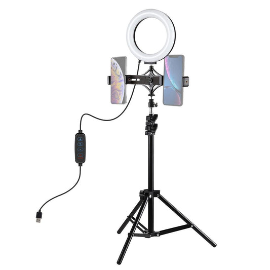 Live Broadcast Dual Phone Bracket With 1.1M Tripod & 6.2 Inch Led Ring Light Kit-1915197485282889729