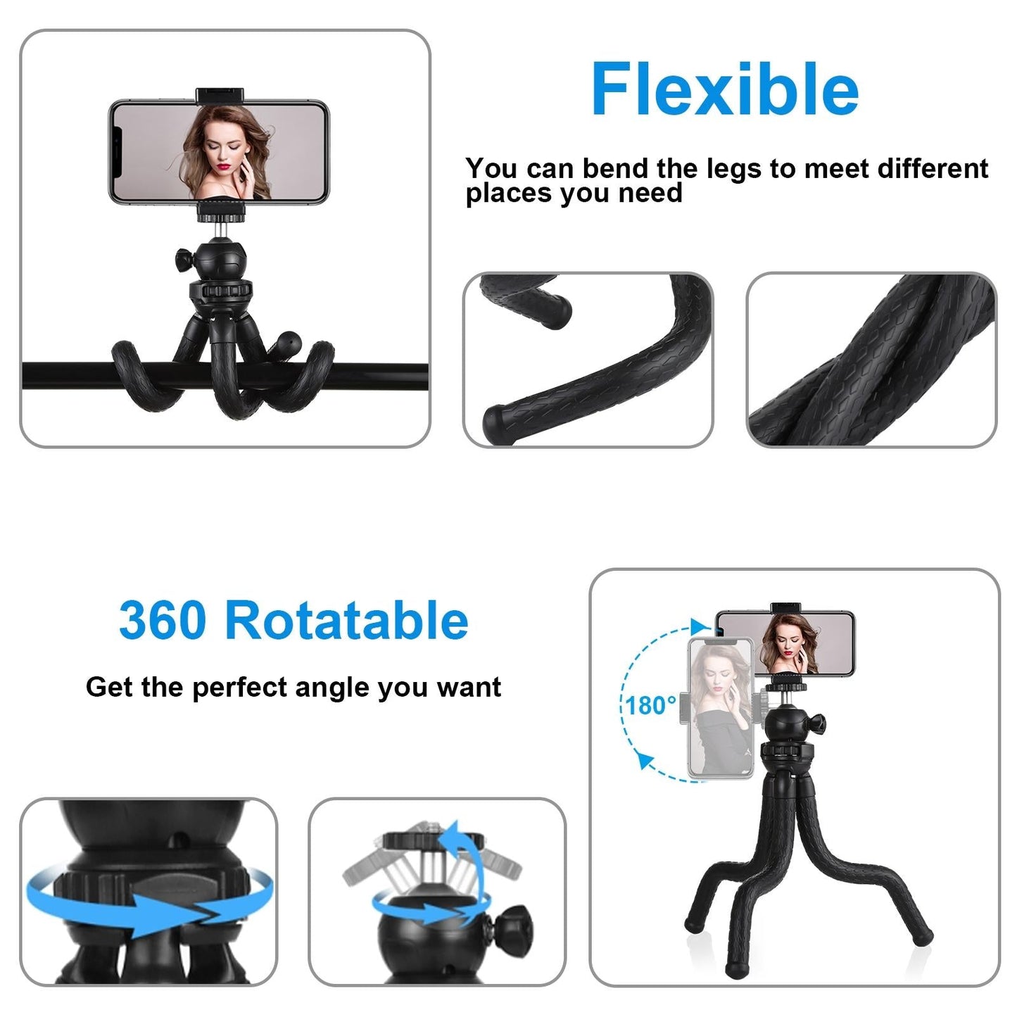 Flexible Mini Octopus Tripod With Ball Head And Phone Clamp For Slr Cameras Gopro And Cellphones-1915197900430905348