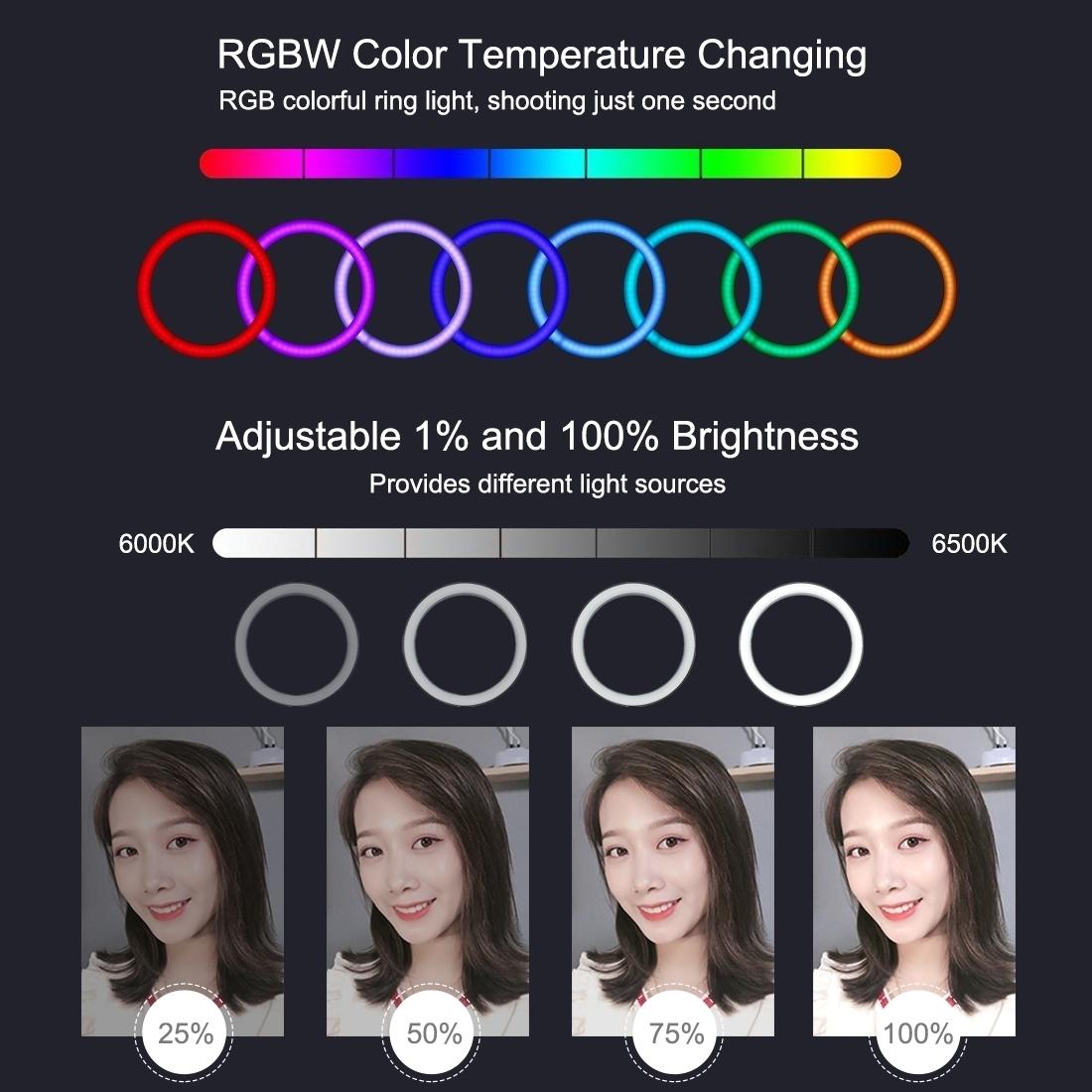 10.2 Rgbw Led Ring Light Kit With 1.1M Tripod Remote Ball Head And Phone Clamp-1915197736005799944