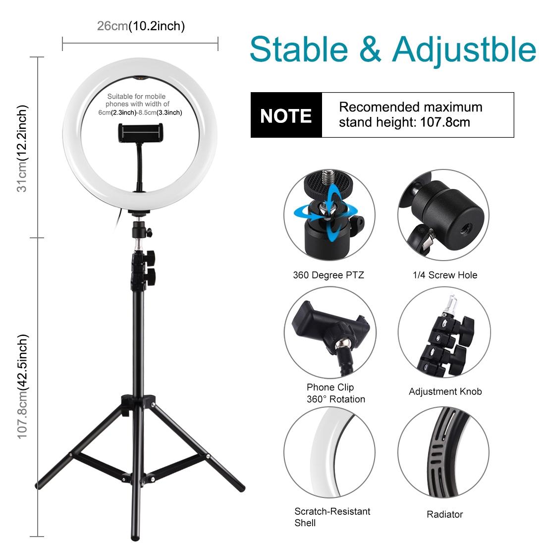 10.2 Rgbw Led Ring Light Kit With 1.1M Tripod & Phone Clamp-1915197562109956100