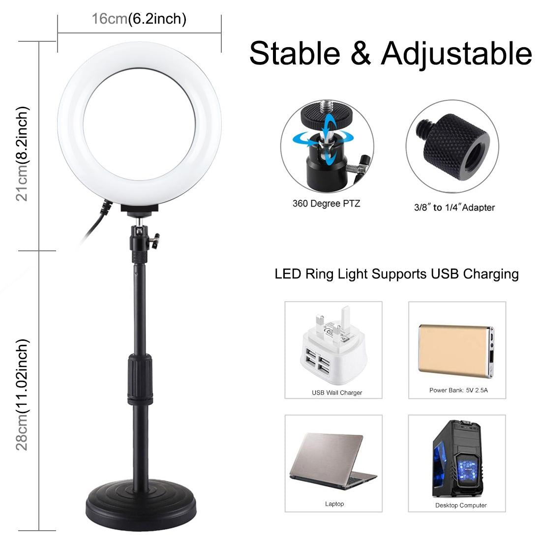 Usb 10 Modes 8 Colour Led Ring Light With Tripod Mount - 6.2 Inch Diameter-1915196798155231235