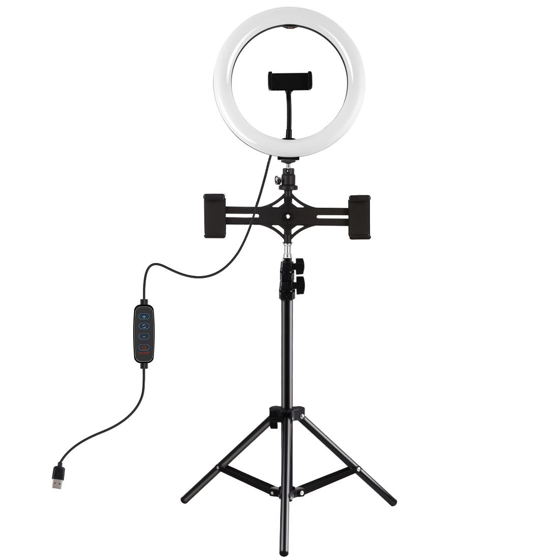 Horizontal Dual Phone Brackets With Tripod Mount & Led Ring Light Kit For Vlogging And Live Broadcasts-1915196737321046017