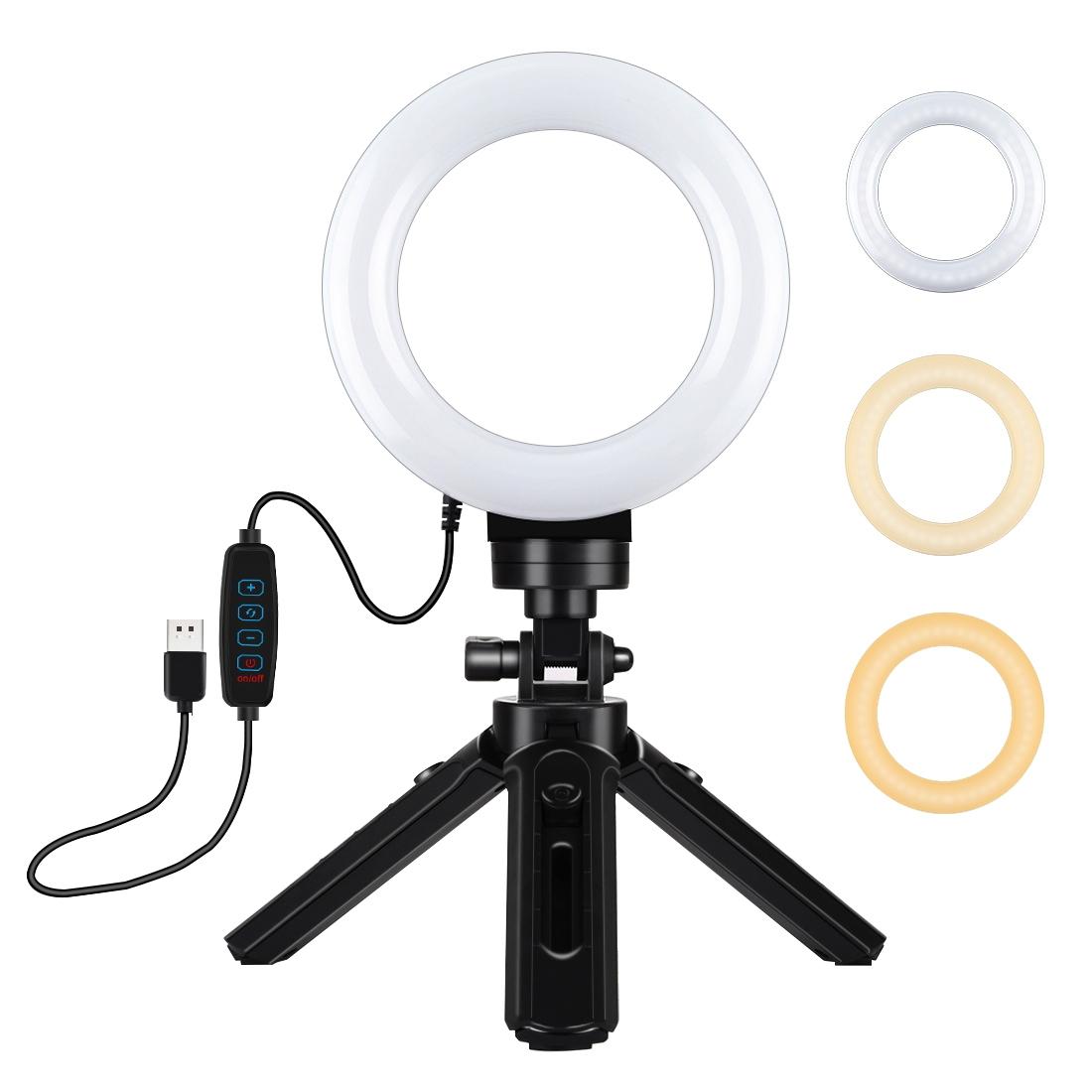 Usb 3 Modes Dimmable Led Ring Light & Pocket Tripod Kit With Cold Shoe Ball Head - 4.7 Inch Diameter-1915196489974550528