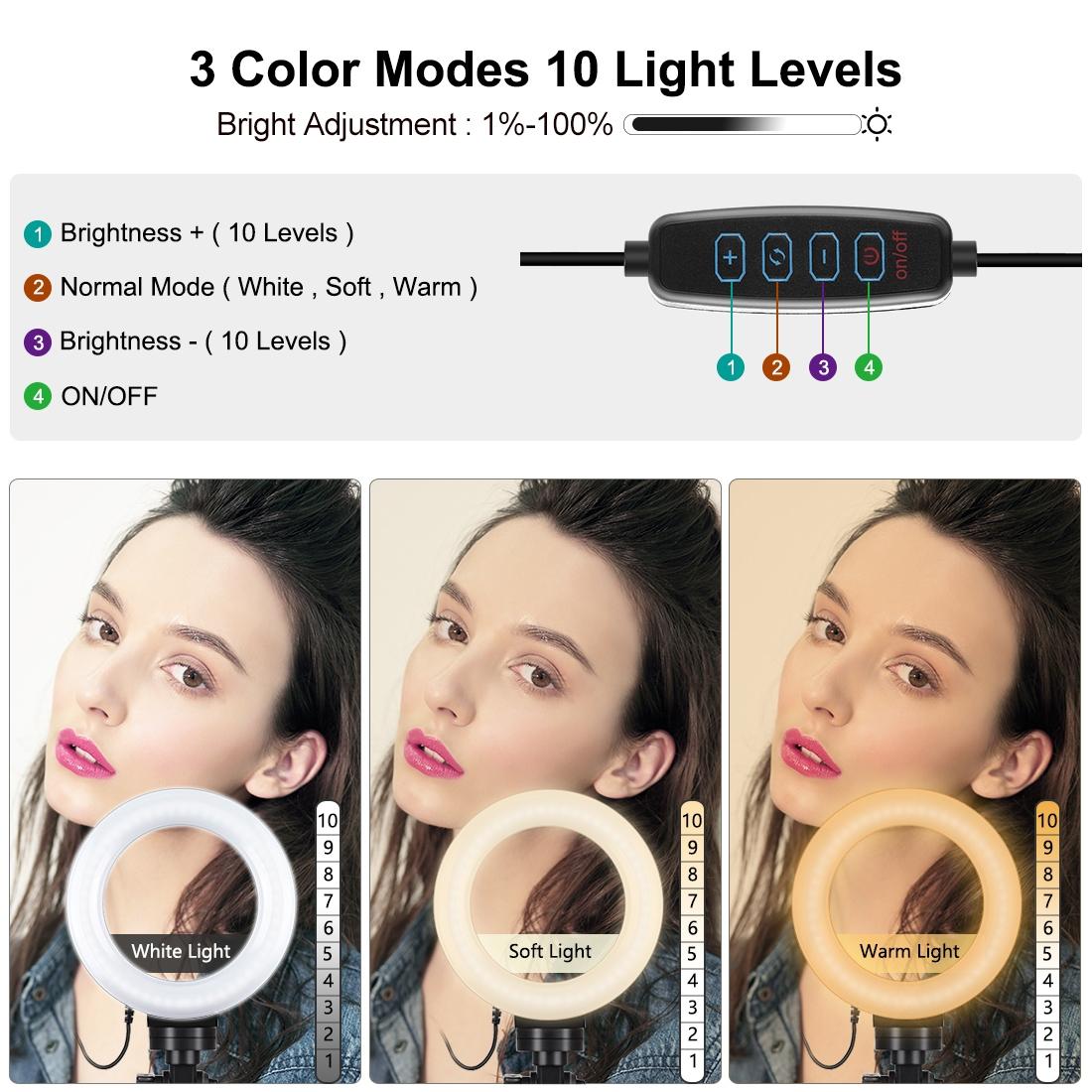 Usb 3 Modes Dimmable Led Ring Light & Pocket Tripod Kit With Cold Shoe Ball Head - 4.7 Inch Diameter-1915196489974550532