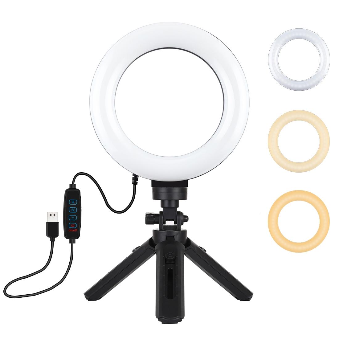 6.2 Led Ring Light With Usb 3 Modes Dimmable Vlogging Photography Video Pocket Tripod Mount Cold Shoe Ball Head Black-1915196506592382976