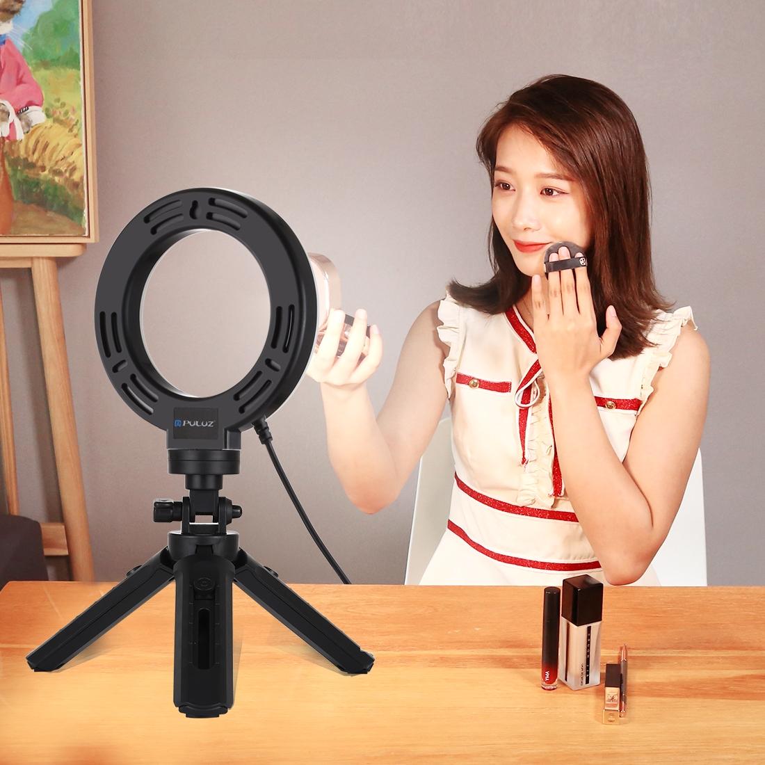 6.2 Led Ring Light With Usb 3 Modes Dimmable Vlogging Photography Video Pocket Tripod Mount Cold Shoe Ball Head Black-1915196506592382979