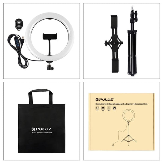 10.2 Led Ring Light With Tripod & Dual Phone Brackets - Usb Dimmable Dual Colour Temperature Selfie Remote - Black-1922443471784906754