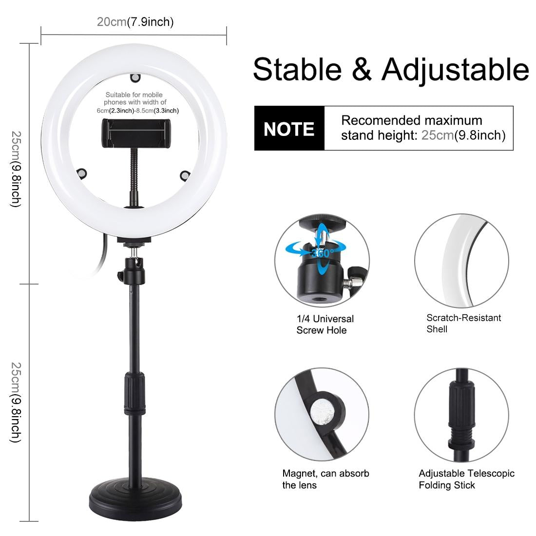 7.9 Dual-Colour Led Ring Light With Desktop Mount And Phone Clamp-1915196509482258436