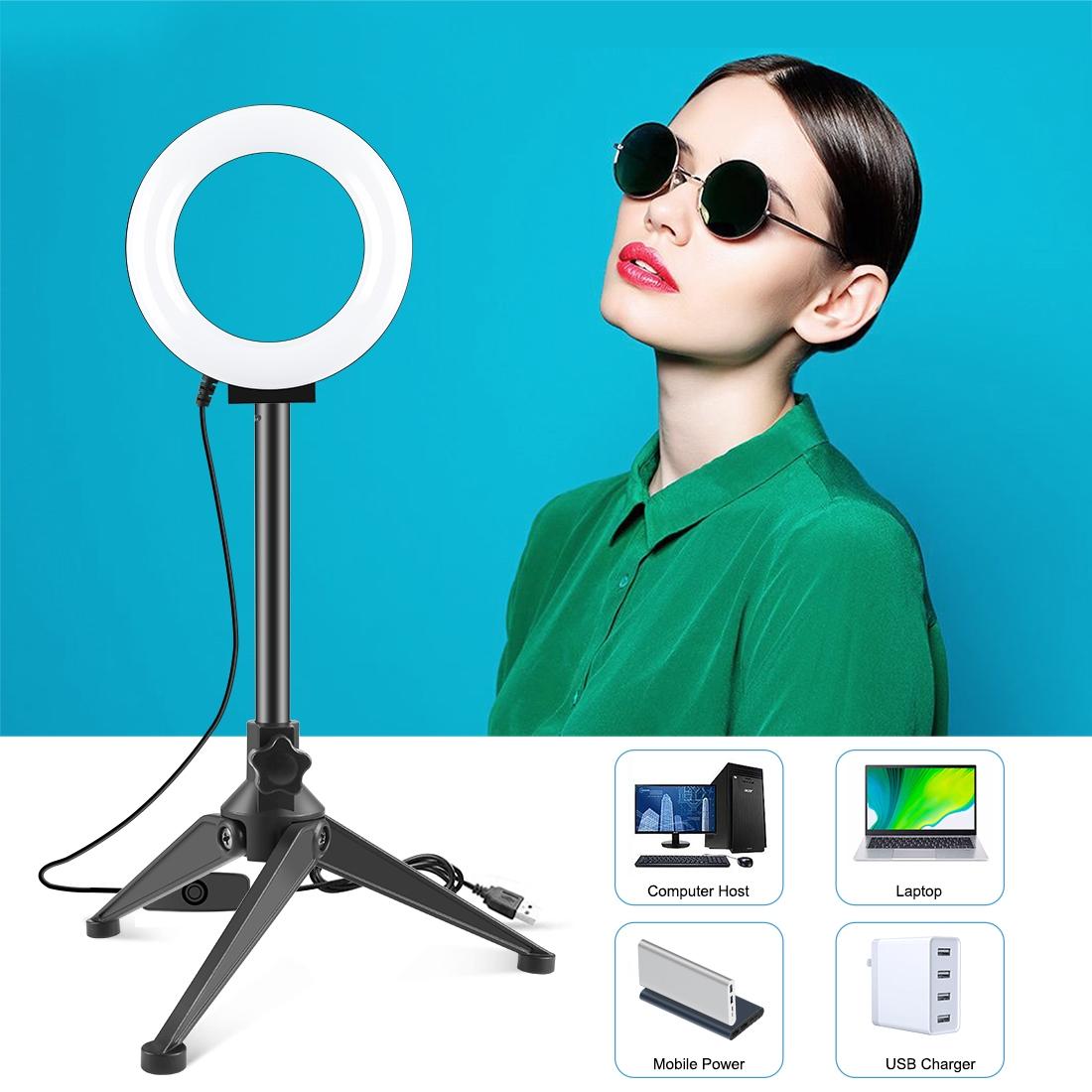 12Cm Ring Light & Desktop Tripod Selfie Stick Mount With Usb Led Ring Selfie Beauty Vlogging Photography Video Lights Kit In Black-1915196759039152131