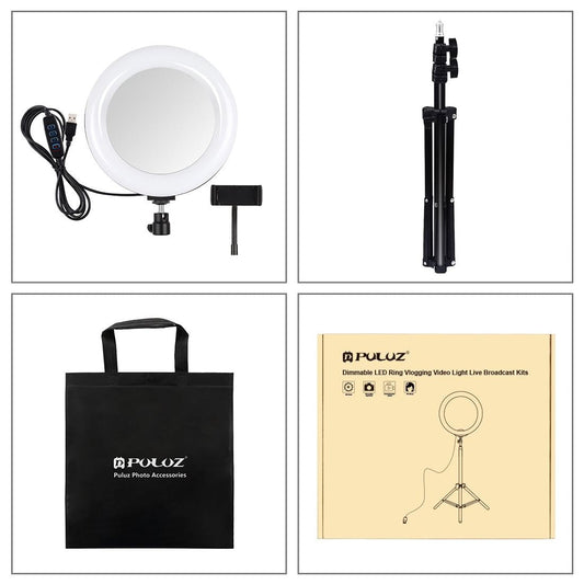 7.9 Mirror Light With Tripod & Usb 3 Modes Dual Colour Curved Ring Light For Vlogging Selfie Photography Video Phone Clamp - Black-1915196803599437826