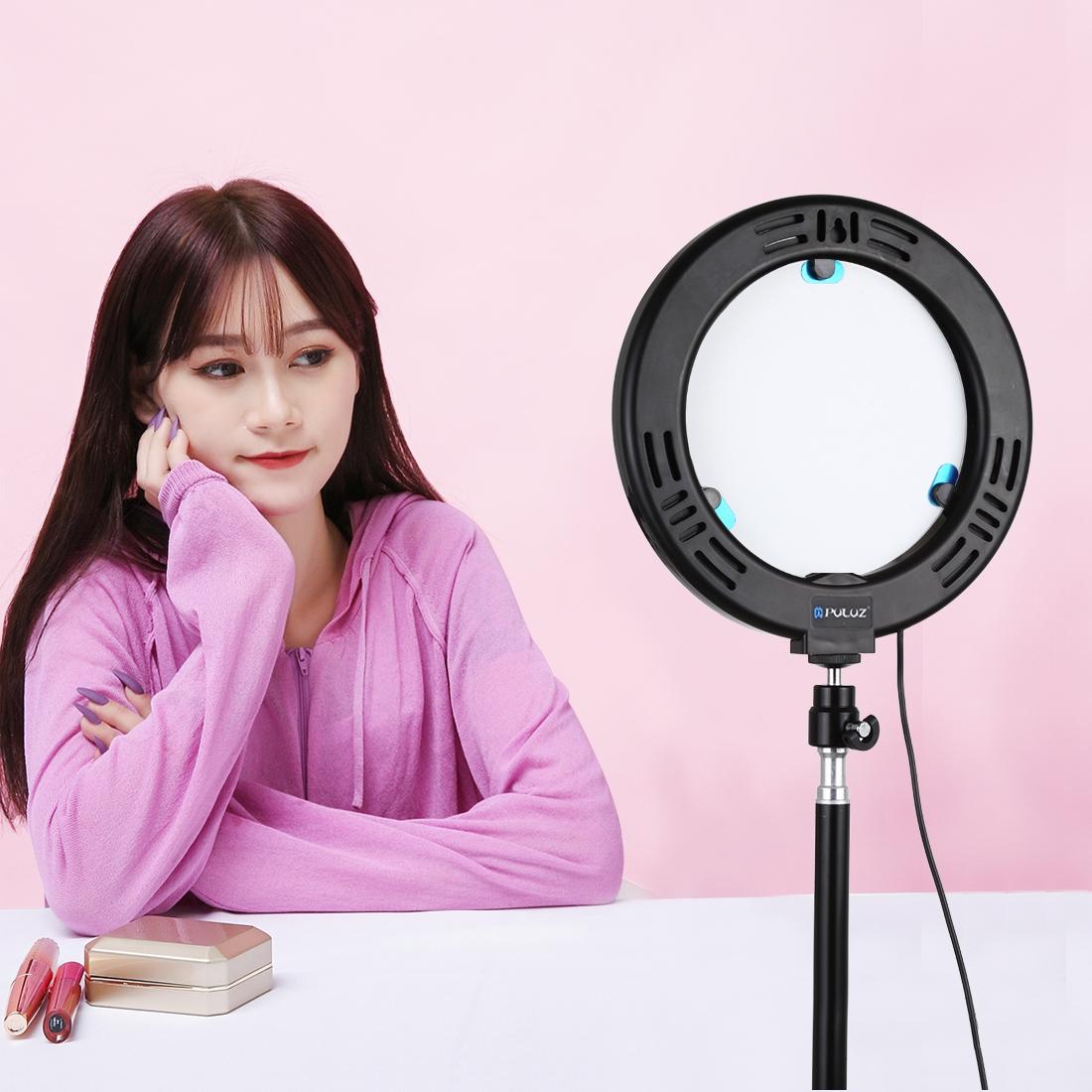 7.9 Mirror Light With Tripod & Usb 3 Modes Dual Colour Curved Ring Light For Vlogging Selfie Photography Video Phone Clamp - Black-1915196803599437833