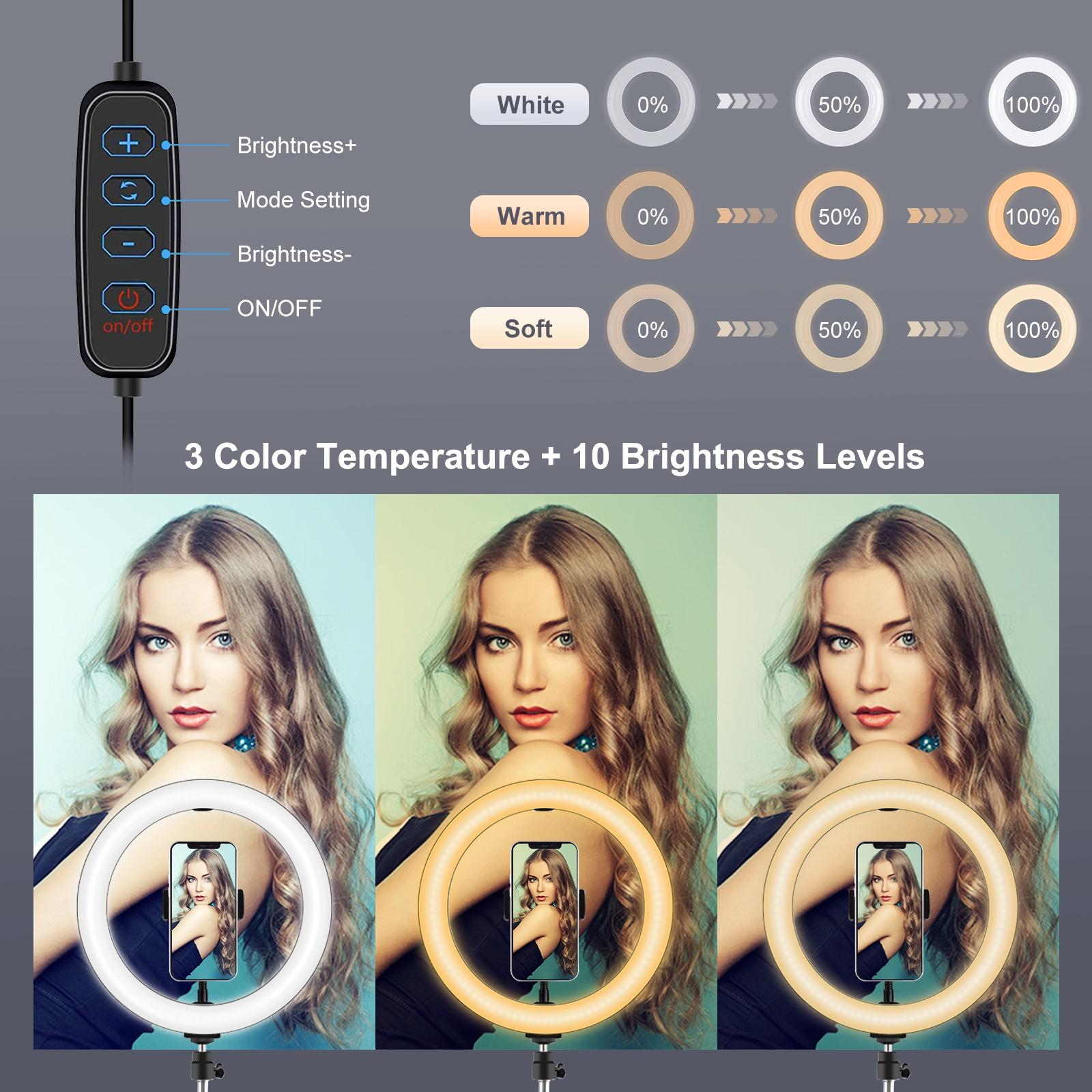 10.2 Ring Light With Usb 3 Modes Dual Colour Phone Clamp-1915196684514758664