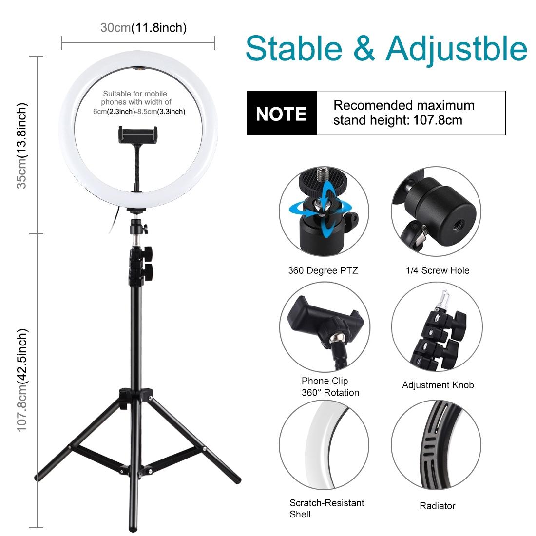 11.8 Led Ring Light Kit With Tripod And Phone Clamp-1915196745835483140