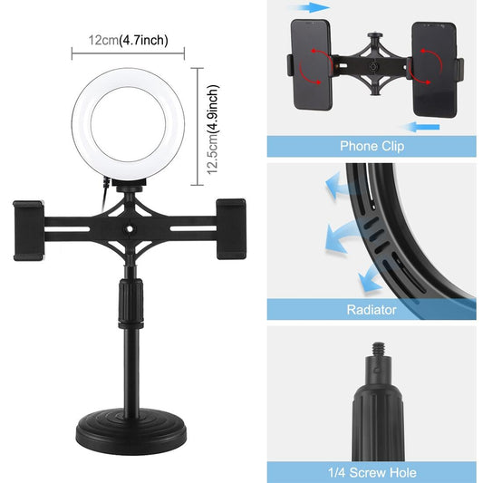 Horizontal Dual Phone Brackets Desktop Ring Light Kit - 4.7 Inch-1915197530459738113