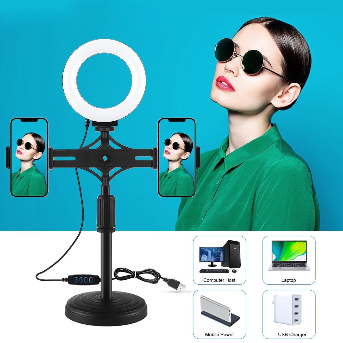 Horizontal Dual Phone Brackets Desktop Ring Light Kit - 4.7 Inch-1915197530459738118