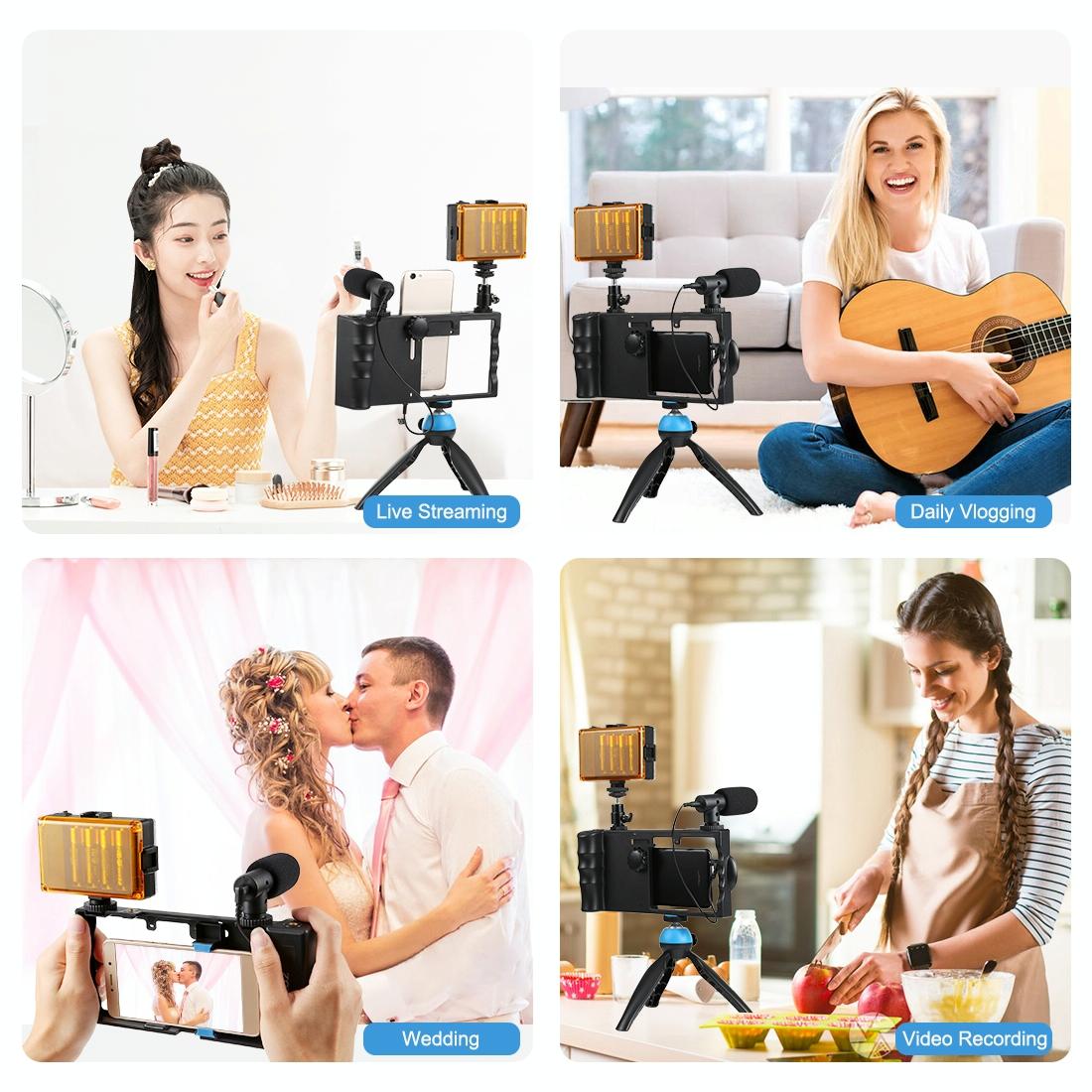 Bluetooth Vlogging Kit With Led Light Mic Tripod - Blue-1915196565732069382