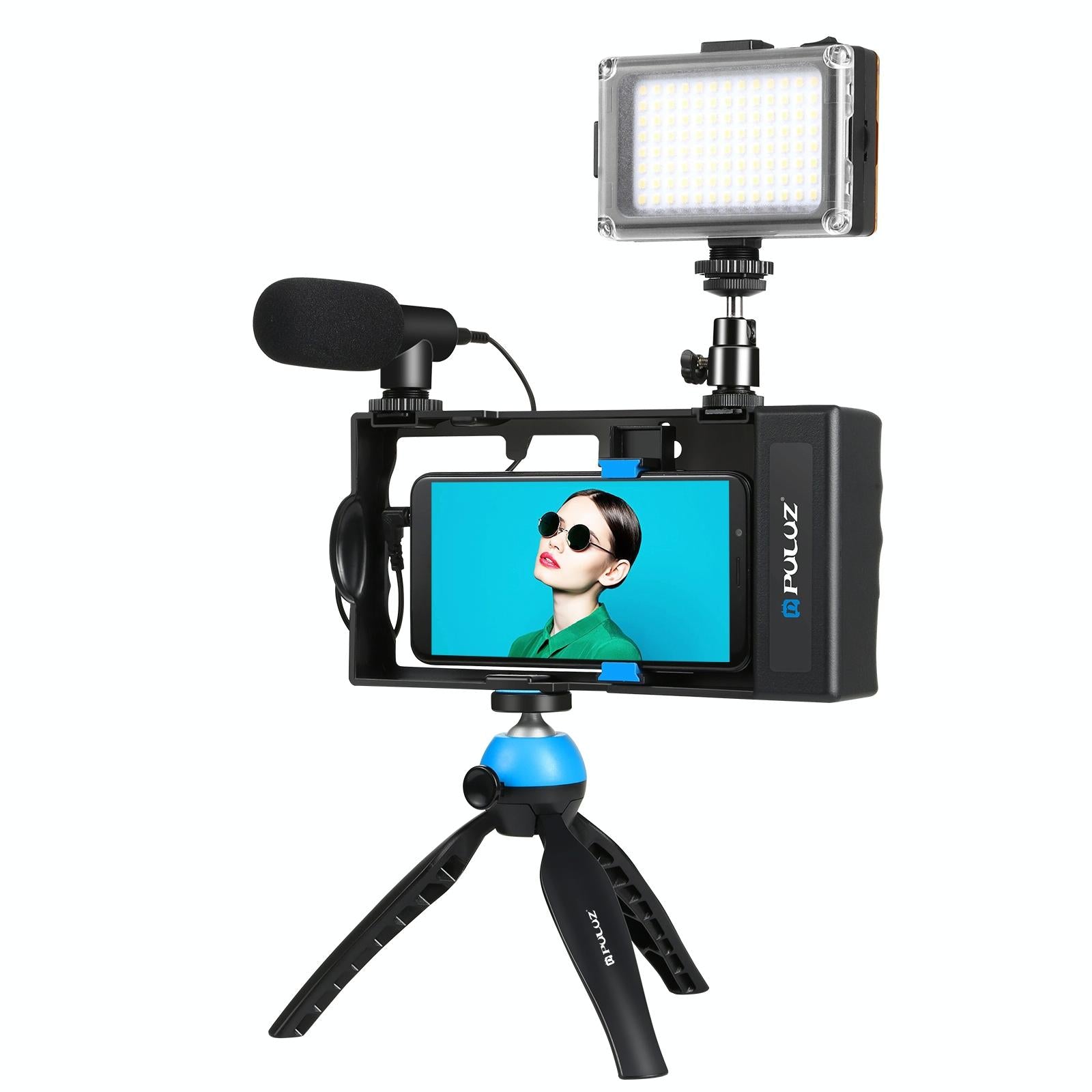 Bluetooth Vlogging Kit With Led Light Mic Tripod - Blue-1915196565732069385