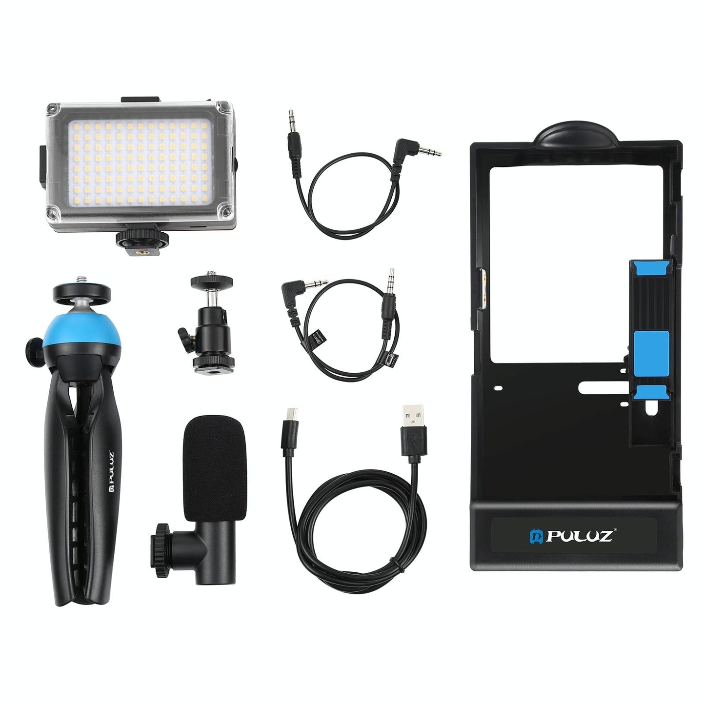Bluetooth Vlogging Kit With Led Light Mic Tripod - Blue-1915196565732069383