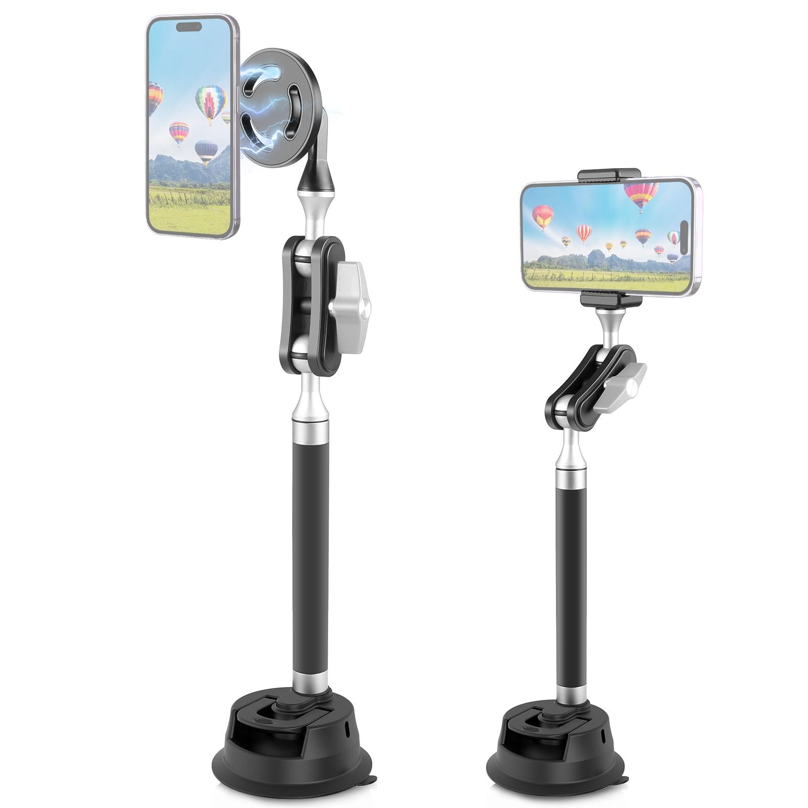 Magnetic Car Mount With Suction Cup Arm And Phone Clamp-1915196742979162121