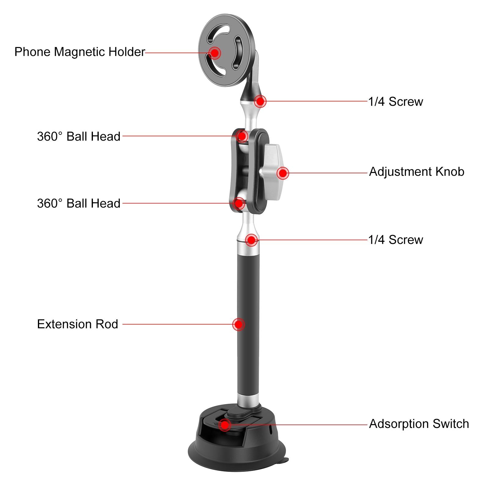 Magnetic Car Mount With Suction Cup Arm And Phone Clamp-1915196742979162115