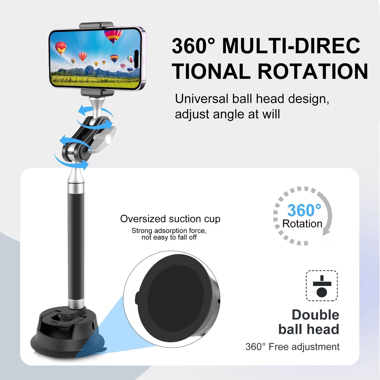 Magnetic Car Mount With Suction Cup Arm And Phone Clamp-1915196742979162116