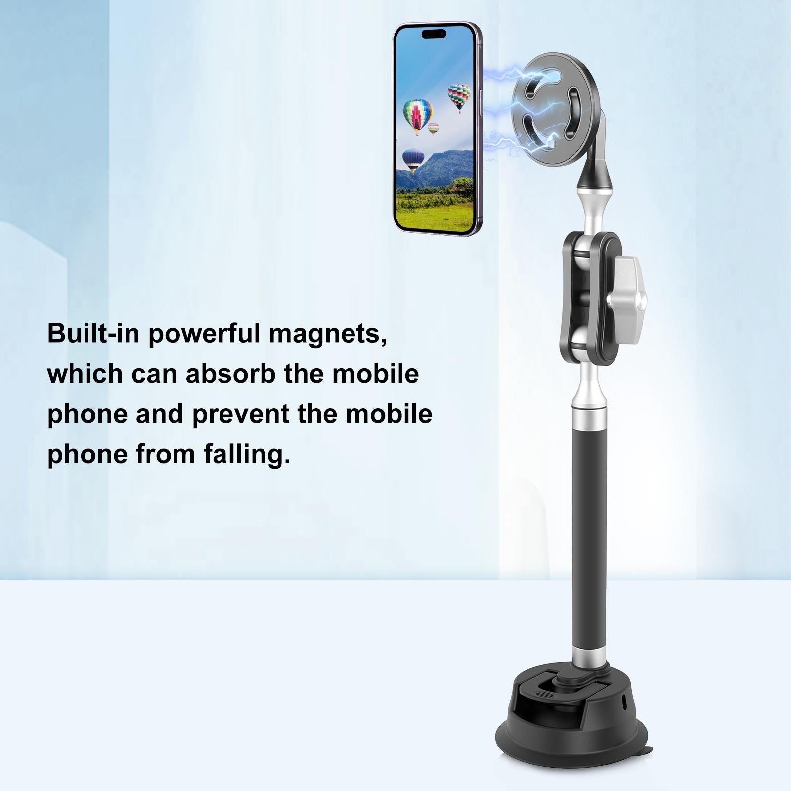 Magnetic Car Mount With Suction Cup Arm And Phone Clamp-1915196742979162118