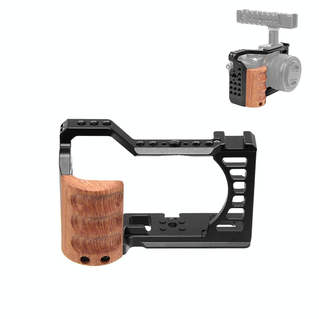 Wood Handle Metal Camera Cage For Sony Alpha 7C Stabilizer Rig-1915198410324054024