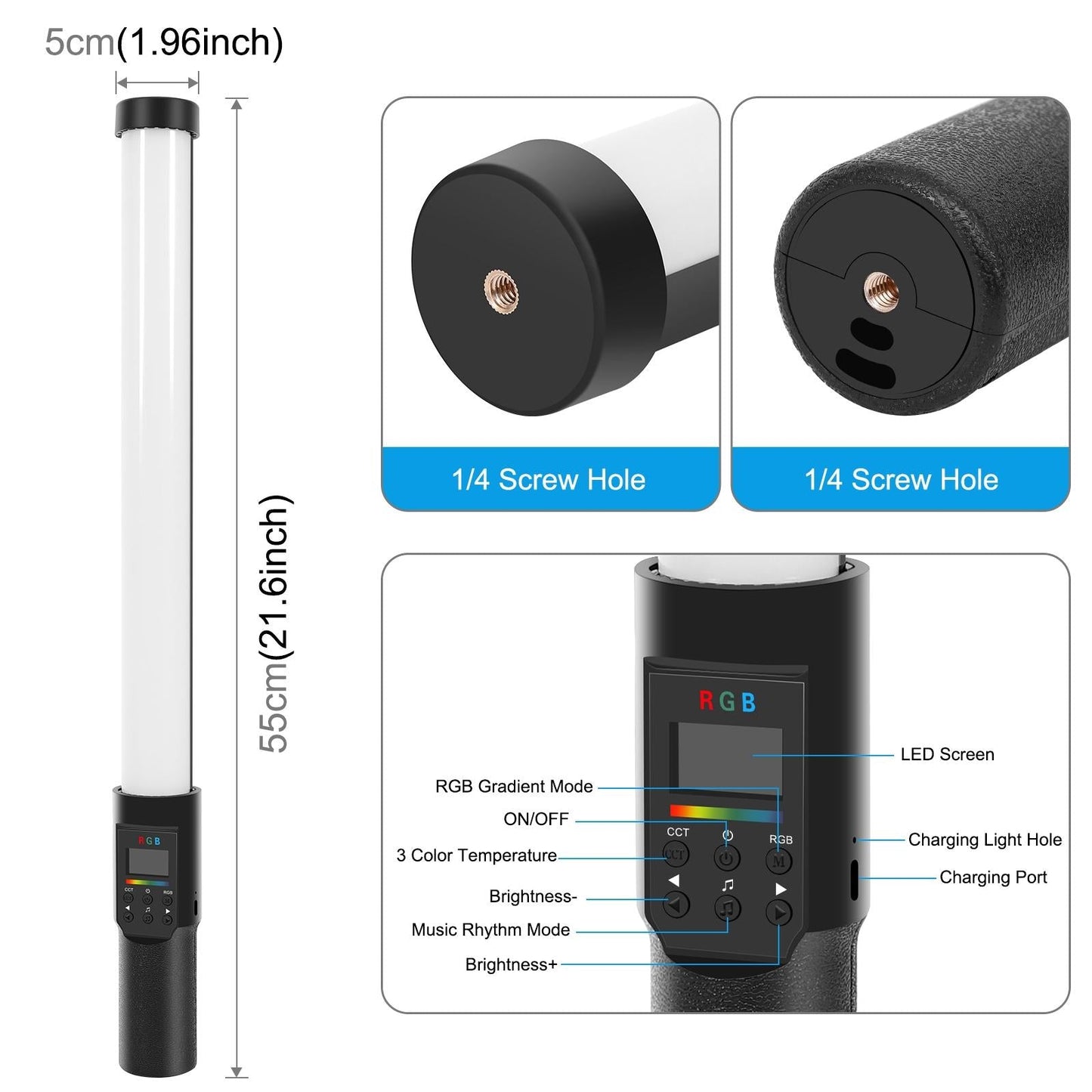 Rgb Handheld Stick Light With 190 Leds And Barndoor-1915197679827292161