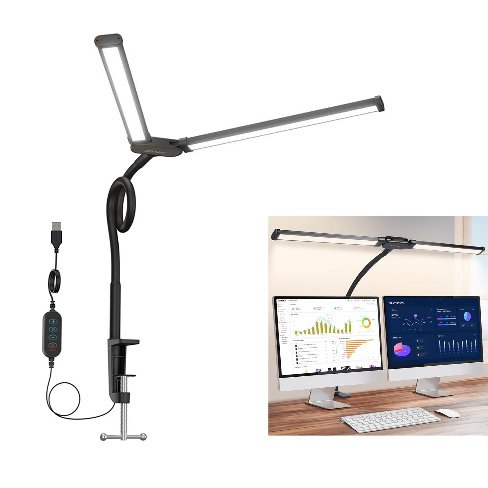 Double Head Clip Desk Lamp With Gooseneck Tube Led In Black-1915196496245035008