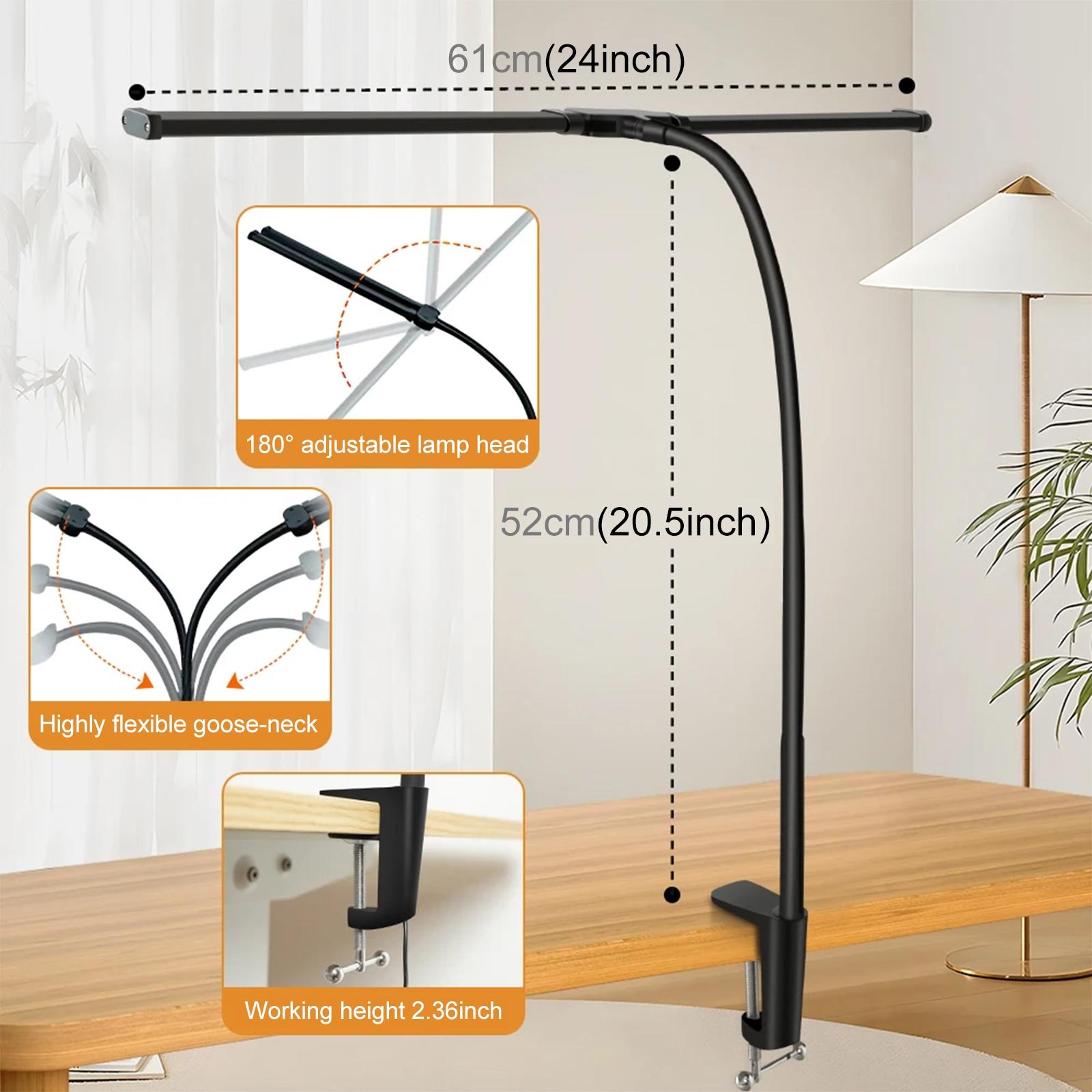 Double Head Clip Desk Lamp With Gooseneck Tube Led In Black-1915196496245035010