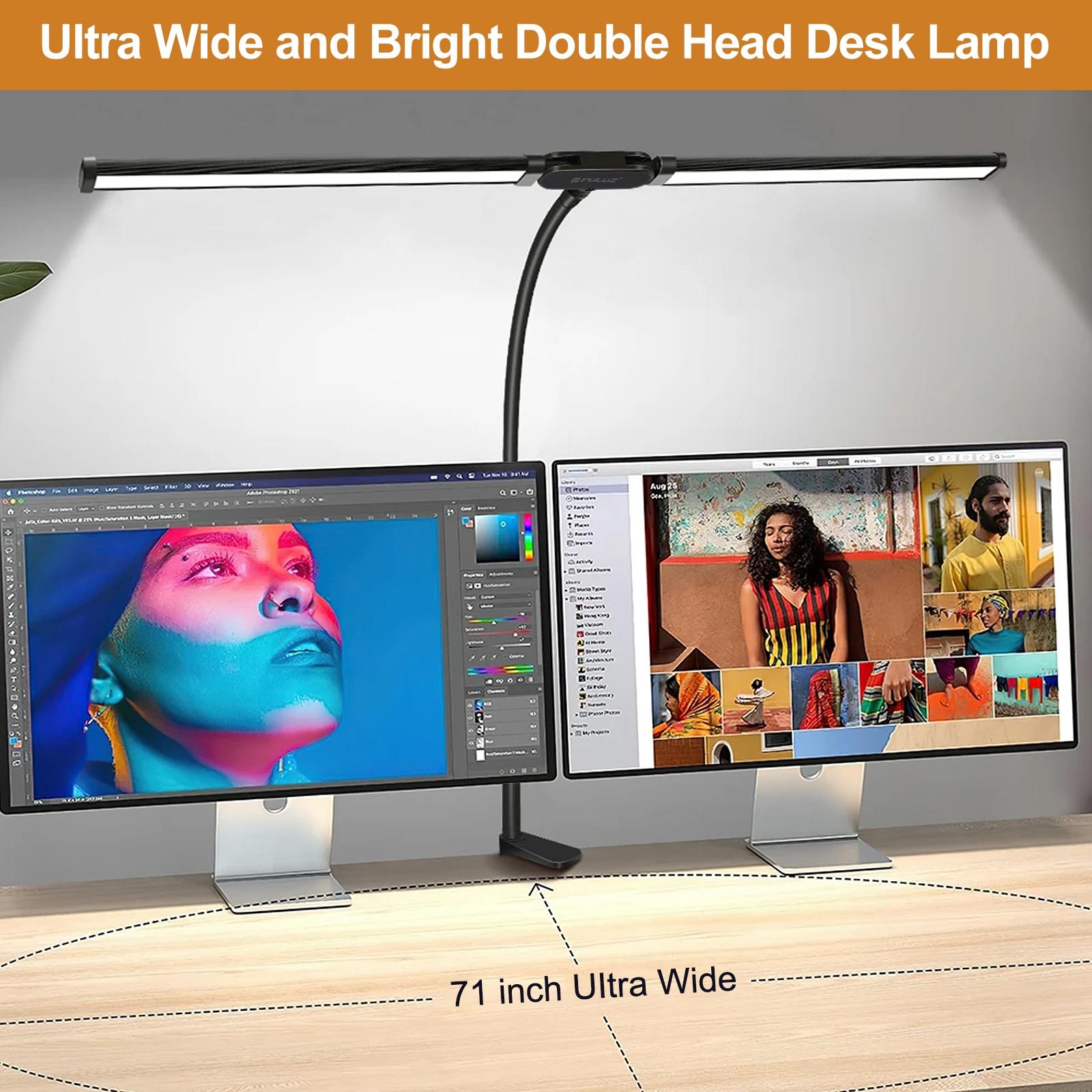 Double Head Clip Desk Lamp With Gooseneck Tube Led In Black-1915196496249229313