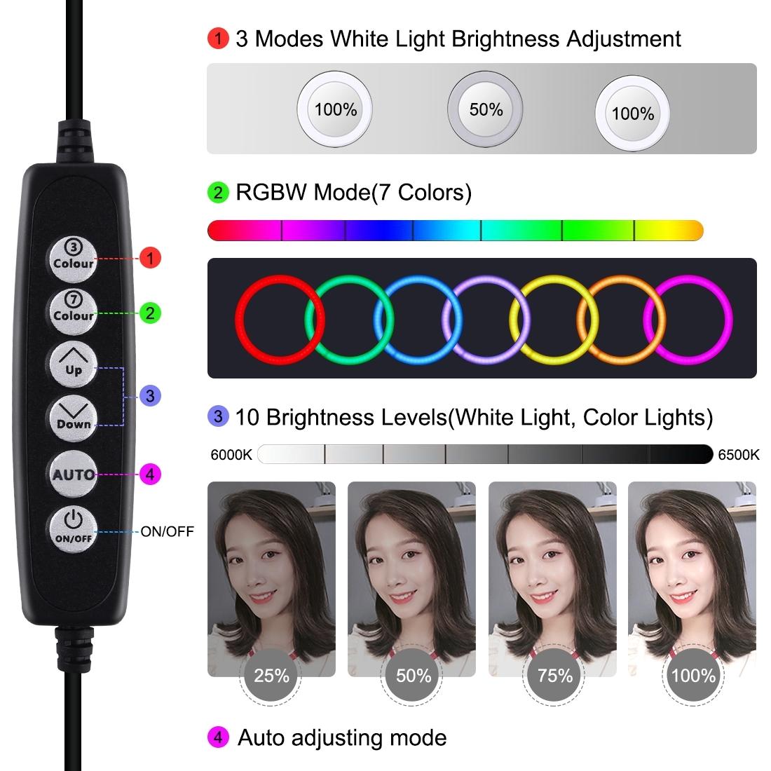 30Cm Curved Surface Led Ring Light With Tripod And Phone Clamp - 10 Modes 8 Colours Usb Powered-1915196749958483972