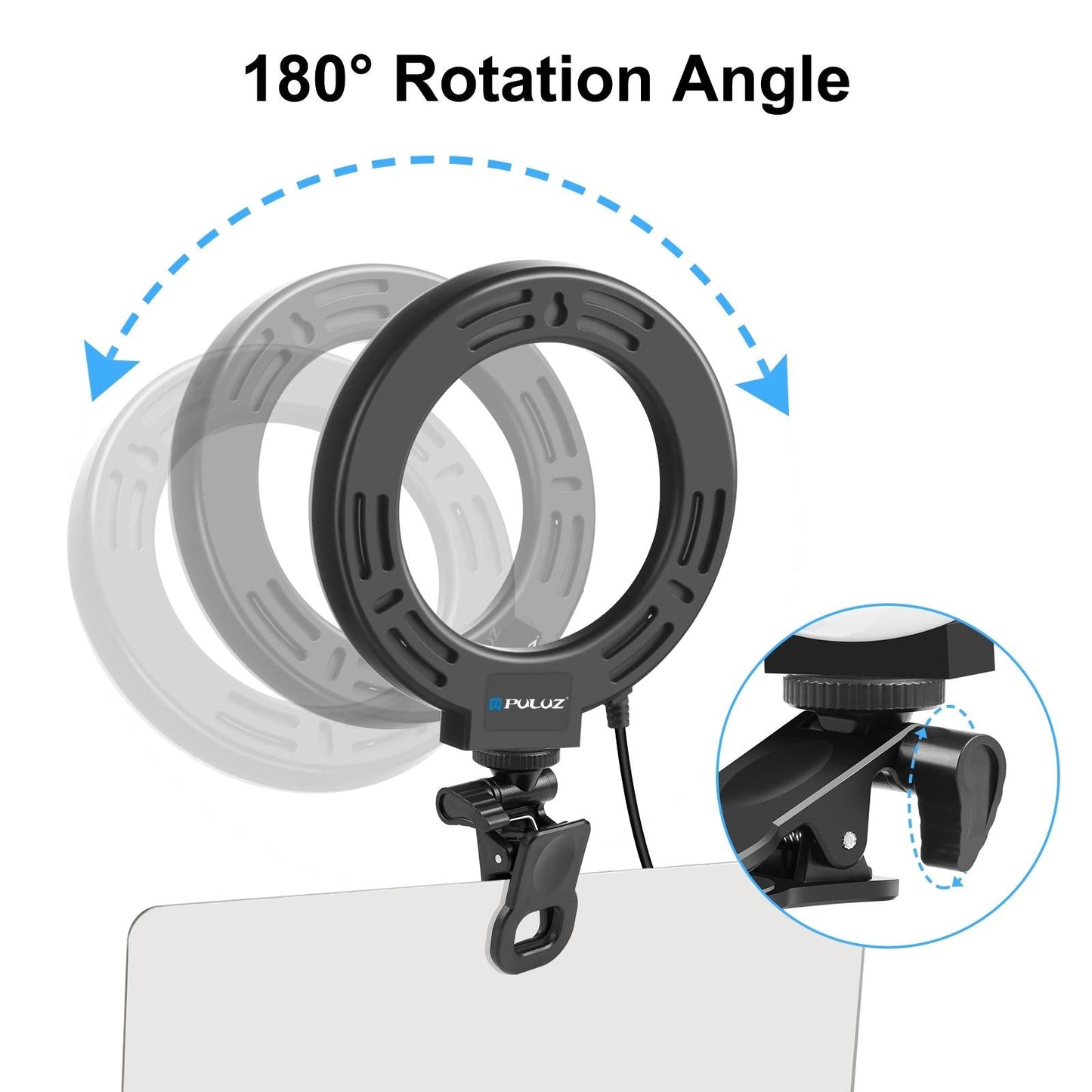 6.2 Dual-Colour Ring Light With Usb 3 Modes Monitor Clip - Black-1915196491669049346
