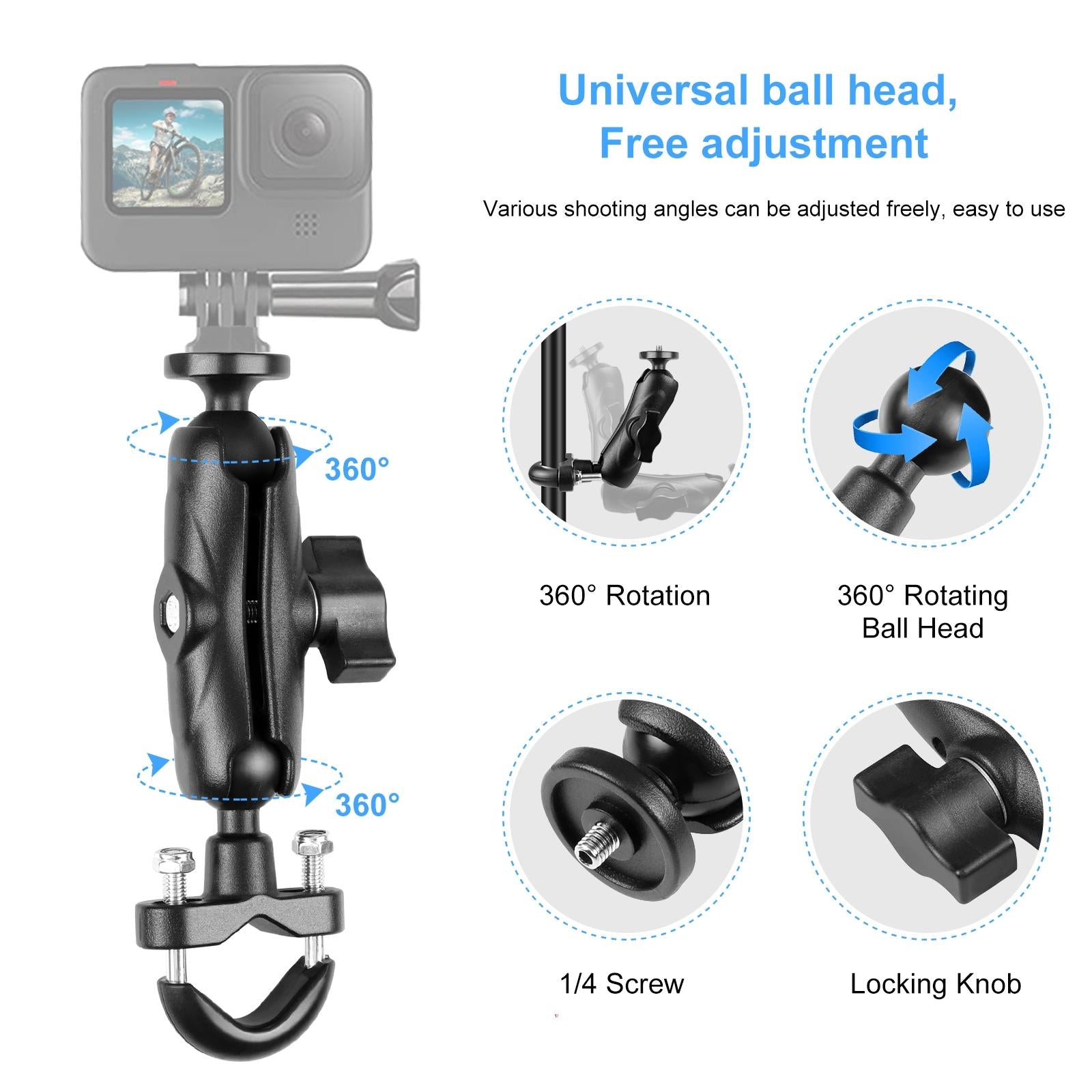 Motorcycle Handlebar Fixed Mount U Bolt Base Holder For Gopro And Other Action Cameras-1915196694312652803