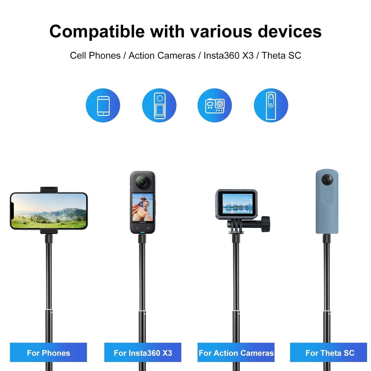 70Cm Selfie Stick With Invisible Adapter For Insta360 One X2 / X3-1915197543415943172