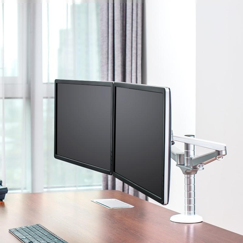 Double Arm Aluminum Desktop Monitor Mount Stand - Compact-1915197682872356865