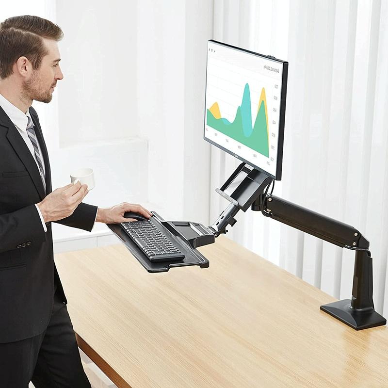 Ergonomic 19-27 Inch Monitor Holder With Foldable Keyboard Tray Full Motion Sit-stand Workstation-1922443437425168389