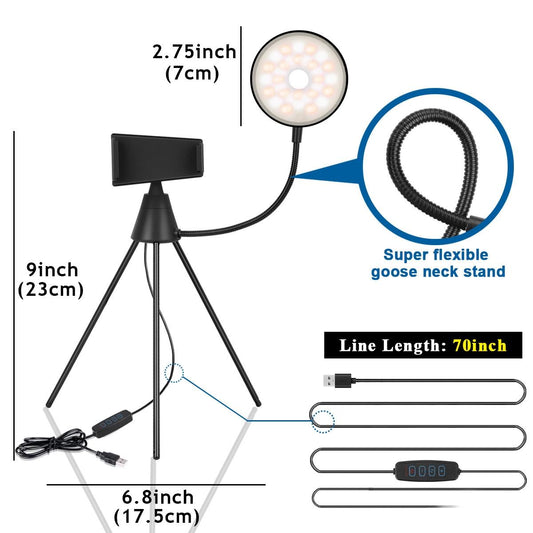 Dimmable Led Ring Lamp With Phone Tripod Stand-1915197576462864385