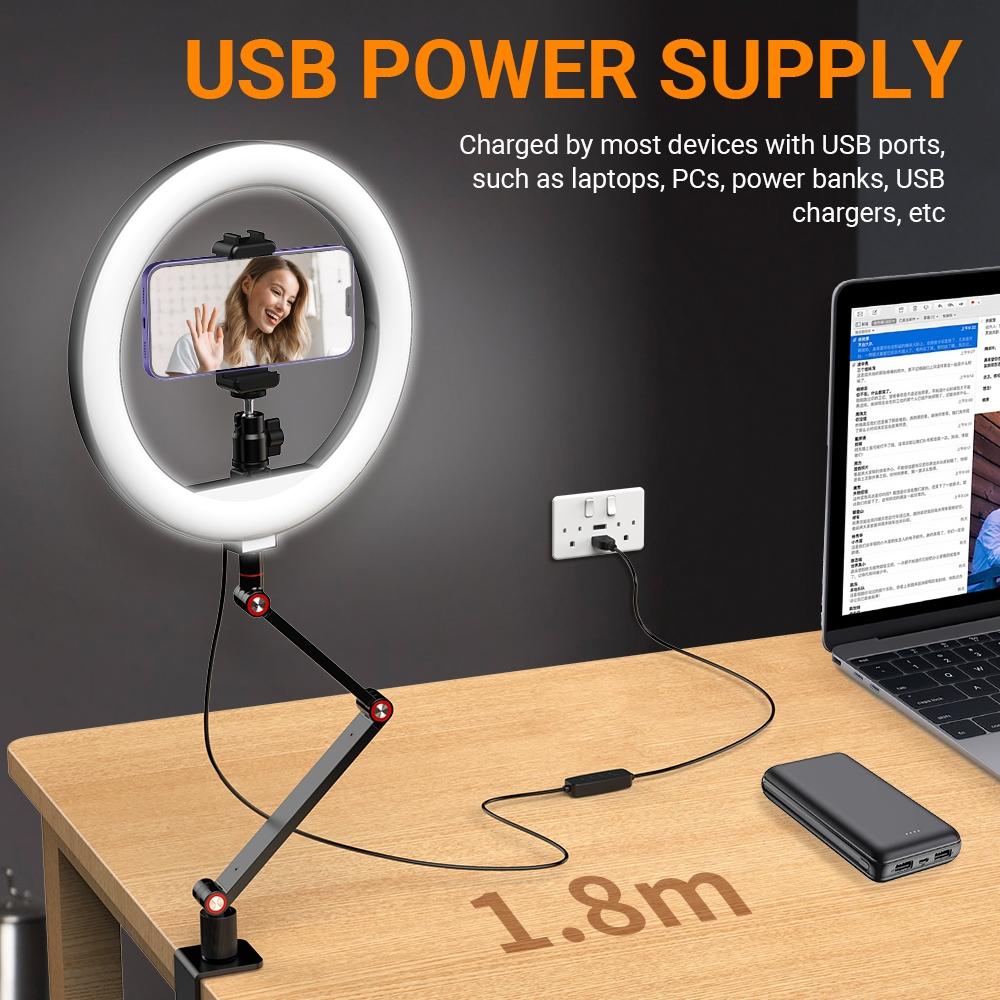 Foldable 10 Led Ring Light With Swing Arm Stand & Phone Holder-1915197913173200902