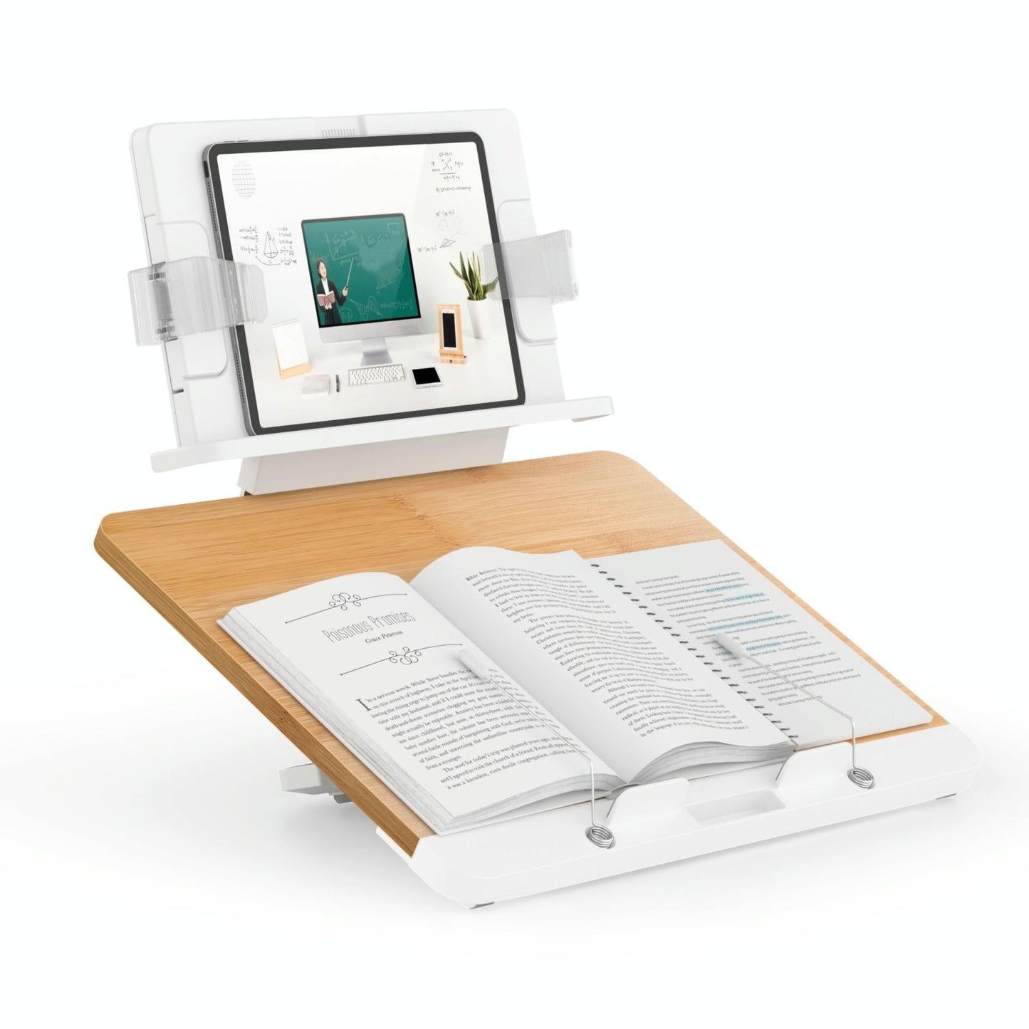 Adjustable Desktop Book Stand With Multi-Angle Clip - Foldable Tablet Holder-1915197662240575492
